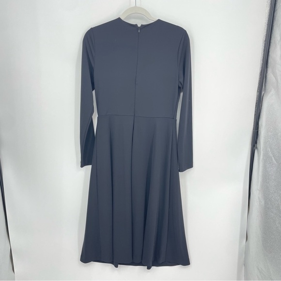 ANN TAYLOR Faux Wrap long sleeve Little Black midi Dress Sz 8 - Picture 2 of 8